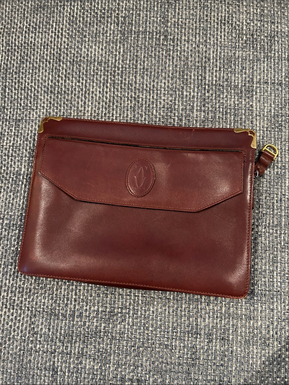 Cartier Burgundy Leather Portfolio Clutch with Gold Accents beautiful vintage